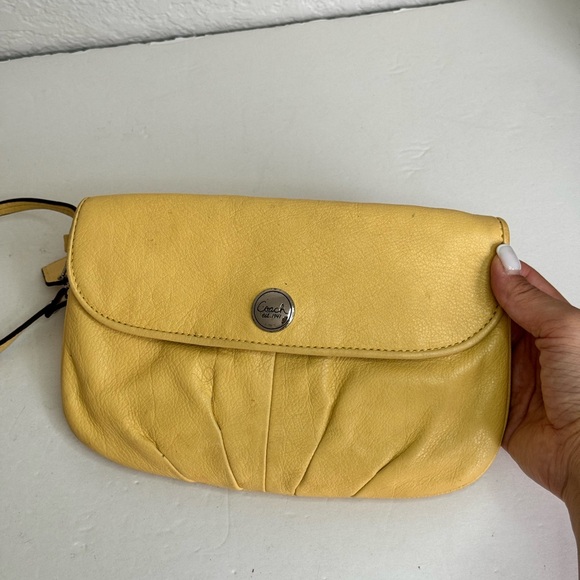 Coach Handbags - Coach Yellow Leather Large Wristlet Clutch